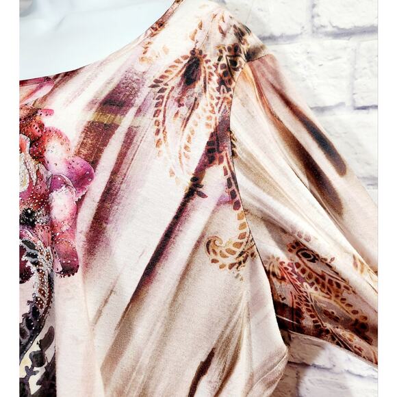 Avenue Pink Multicolor Floral Rhinestone Top 22 24 Lace V Back Lightweight Soft - Picture 3 of 6